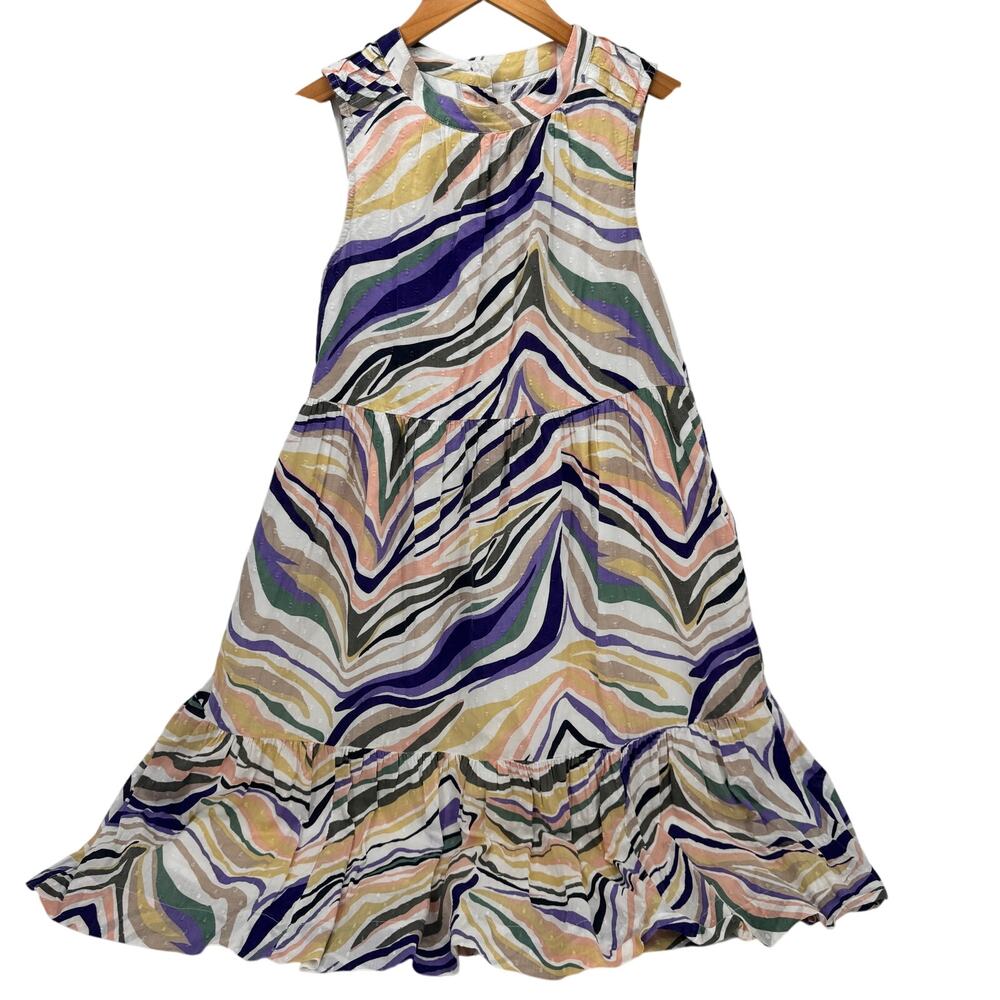 Anthropologie Multicolor Wave-Print Sleeveless Ruffled Hem Dress